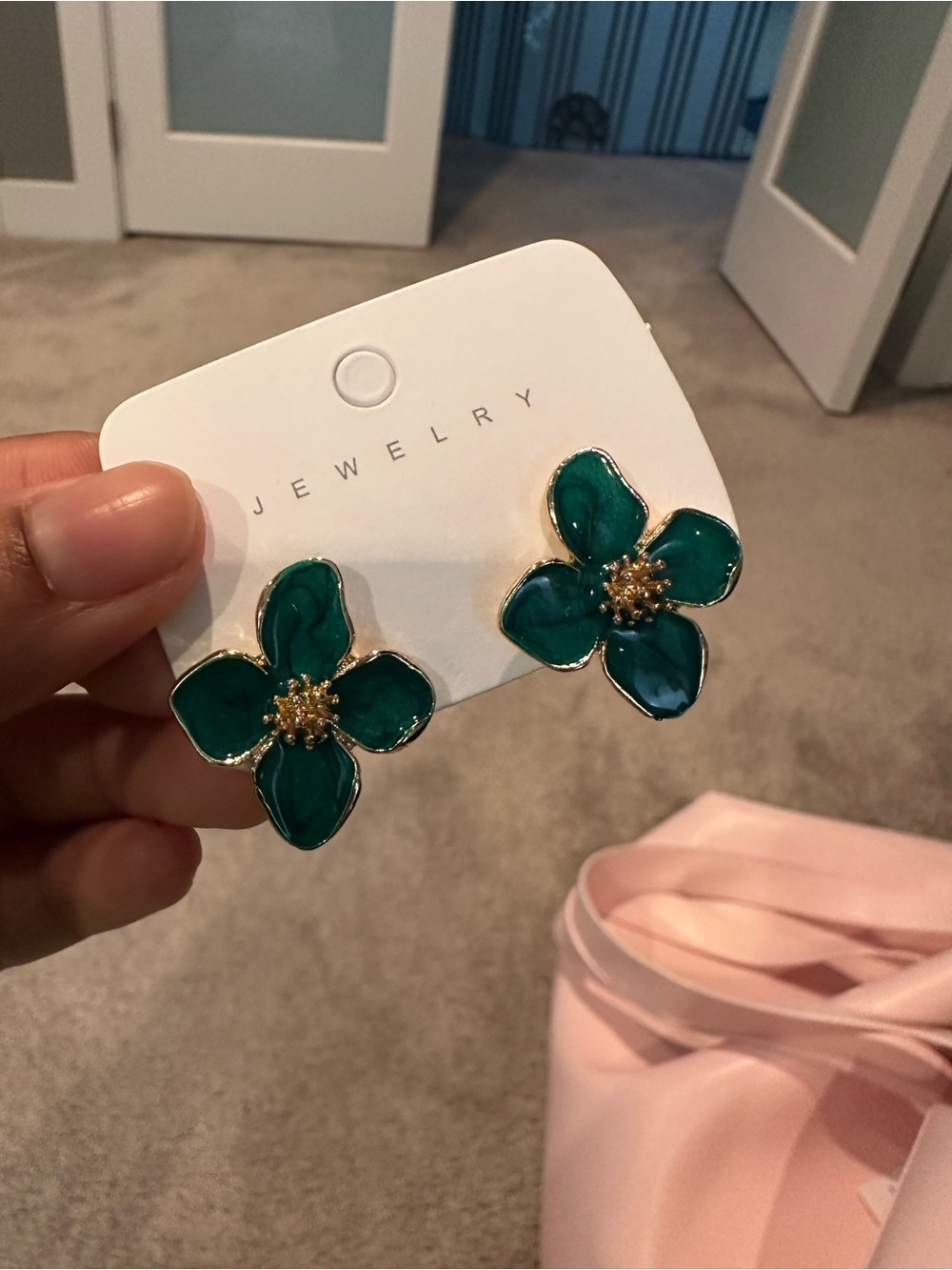 Green Floral Petal and mixed cut gems Statement Earrings